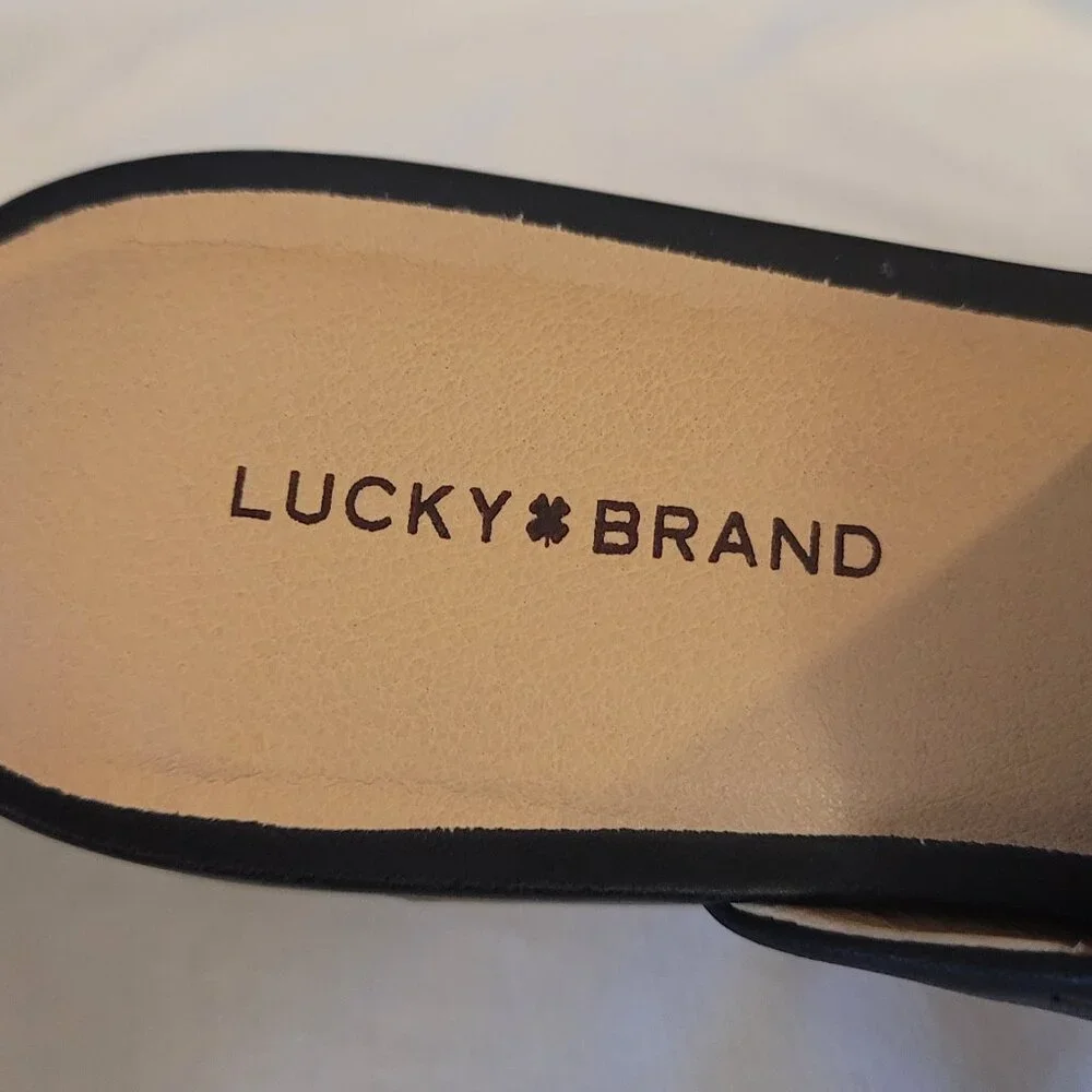 Lucky Brand Bairey Black Leather Pointed Toe Mules Slip-On Flats Women’s Size 10 - Picture 3 of 6